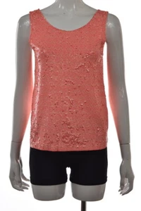 J Crew Womens Top Size S Orange Pink Sequins Tank Shirt Sleeveless Cotton Casual - Bild 1 von 5