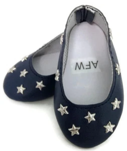 Navy with Silver Stars Flats Shoes for 18 inch Girl Doll Clothes - Picture 1 of 6