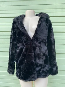 New ZARA BLACK FAUX FUR JACKET HOODIE HOOK CLOSURE LONG SLEEVE SIZE XS P39 - Picture 1 of 7