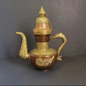 Antique Tibetan Copper And Brass Teapot 11.5 Inch Elephant Head Spout - Picture 1 of 12
