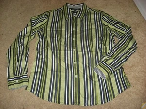 Womens Green BLack Striped JONES NEW YORK Long Sleeve Blouse Shirt Medium - Picture 1 of 1