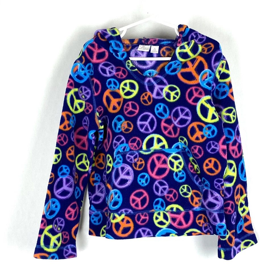 Pulôver com capuz de lã pequeno infantil arco-íris sinal de paz manga longa 5/6 - Imagem 1 de 4