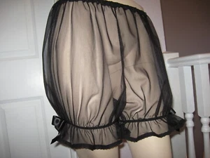 black Nylon Pantaloons Knickers Sheer Sissy lace Adult bloomers Pants feminine - Picture 1 of 12