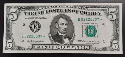 ✰✰ FR-1969-E✰ STAR NOTE ✰ 1969 $5 Dollar Bill FRN RICHMOND E District ✰ RARE! ✰✰ - Image 1 of 2