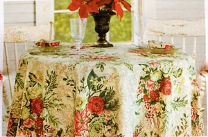 New April Cornell Merry Antique Floral Christmas 70" Round Tablecloth 4-6 - Picture 1 of 1