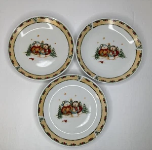 3 platos de postre Gibson Snowmen 2003 vajilla 7" 1 tiene astilla *Ver fotos*  - Imagen 1 de 7