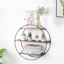 Rustic Decor Circle Round Hanging Floating Shelf  Wall Storage Rack Industrial H