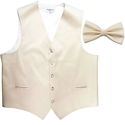 New Men's Formal Vest Tuxedo Waistcoat ivory_Bowtie wedding prom party occasion - Image 1 of 3