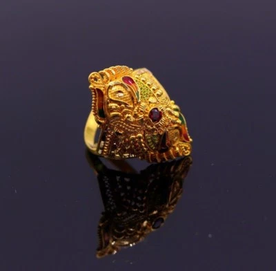 VINTAGE HAND CRAVED FILIGREE ENAMEL WORK WOMEN RING BAND 22 K GOLD JEWELRY - Image 1 of 4