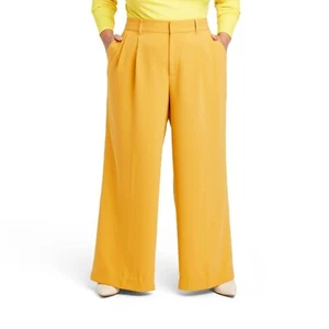 Sergio Hudson Yellow High Waist & Wide Leg Tailored Trousers Pants -- Size XXS - Picture 1 of 7