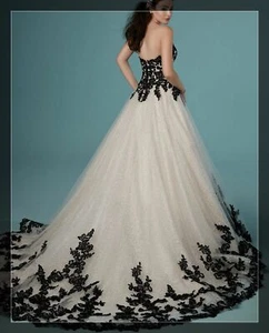 Ivory Brautkleid Hochzeitskleid Schwarz Spitze Pailetten Schnürt Übergrößer Top - Bild 1 von 10