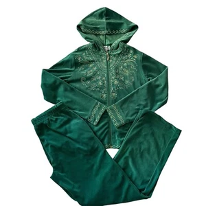 Tuta da pista vintage taglia S anni 90 verde velluto lounge full zip gamba larga floreale tono oro - Foto 1 di 12
