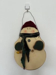 Cute Christmas winter wood rustic Snowman with scarf hat Wall Hanging decor - Picture 1 of 4