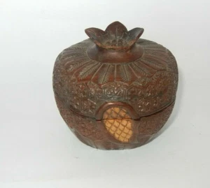 Vintage Elaborately Hand Carved Huanghuali Pomegranate Shaped Box Yellow Box  - Picture 1 of 8