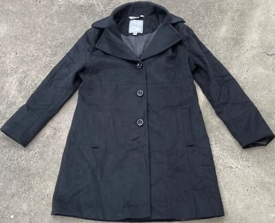 Abrigo Larry Levine Largo Negro Lana Mujer Botón Talla 14 Foto 1 de 4