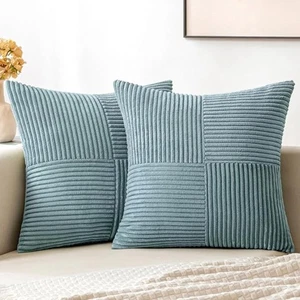 💙 MIULEE Dusty Blue Corduroy Pillow Covers – Set of 2 – 18x18" - Picture 1 of 7