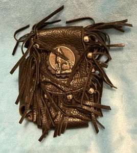 Universal Vintage schwarz weiches Leder Gürteltasche silber heulender Wolf Biker Motorrad - Bild 1 von 8
