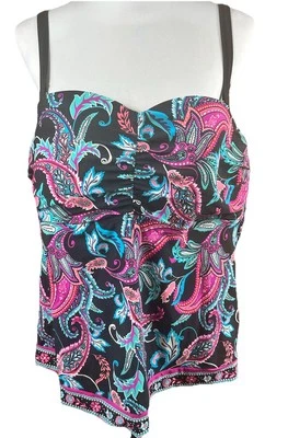 Apt. 9 Женщин большой бандо танкини плавать верхний ремень тропический цветочный 2 X - Изображение 1 из 4