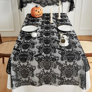 Tovaglia Halloween Pizzo Tovaglia Rettangolare Teschio Fantasma Runner Decorazione US - Foto 1 di 10