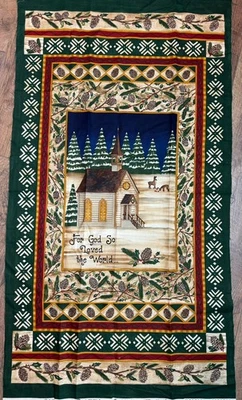 Chapel in the Pines John 3:16 Deb Strain for Moda Fabric Panel OOP 24” x 44” - Image 1 of 4
