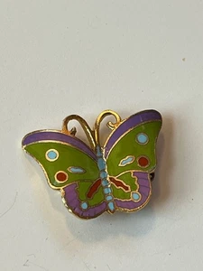 Vintage Small Purple Green & Blue Enamel & Goldtone BUTTERFLY Brooch Pin - - Picture 1 of 6