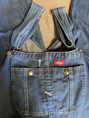Dickies синий джинсовой ткани нагрудник общий мужской 56 x 30 расслабленный грузовые карманы 100% хлопок VGC - Изображение 1 из 4