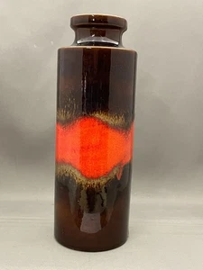 West Germany Scheurich Fat Lava Drip Pottery Vase 10 ½” Brown & Orange 203-26 - Picture 1 of 13