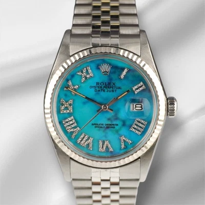 Rolex 36mm Datejust Steel Fluted Jubilee Marble Blue Roman Dial Watch 16014 - Image 1 of 4