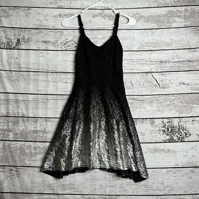 Free People Silver Foiled Ombré Black Lace Dress Womens XS - Image 1 of 4