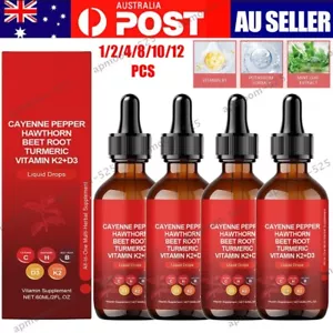 1-12Pcs Cayenne Pepper Hawthorn-Beet Root Turmeric Vitamin K2+D3 Liquid Drops AU - Picture 1 of 19