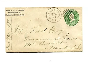 Vintage Advertising Envelope JE PARKER Morristown NJ 1878 U165 jeweler watches - Picture 1 of 2