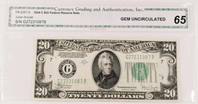 1934-C Federal Reserve Note in Gem Uncirculated Condition FR #2057-G - Image 1 of 2