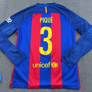 FC Barcelona Nike Pique 2016 2017 Home Jersey Medium Football Adult Long Sleeves - Picture 1 of 21