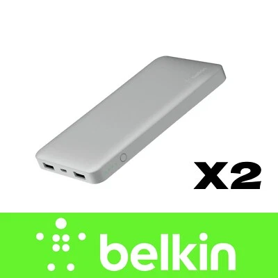 LOTE de 2 bancos de energía de bolsillo Belkin genuinos OEM plateados 10K Foto 1 de 2