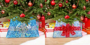55 LEDs Sequin Christmas Tree Skirt Silver With Sturdy Metal Ribbon Xmas Eve UK - Picture 1 of 15