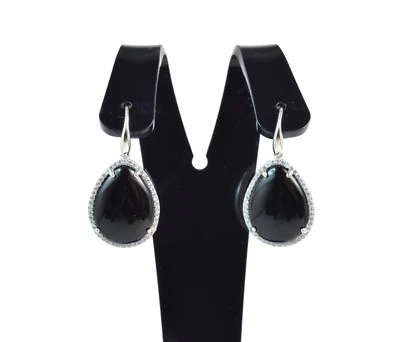 Orecchini pendenti in Argento 925 con Onice e Zirconi. Made in Italy - Immagine 1 di 3