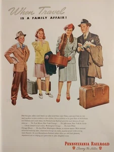 1946 anuncio impreso de ferrocarril de Pensilvania vintage, ¡cuando viajar es un asunto familiar! - Imagen 1 de 1