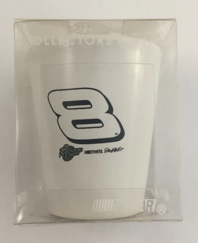 VINTAGE NASCAR DALE EARNHARDT JR. # 8 WHITE CERAMIC SHOT GLASS - WINNER CIRCLE Cover