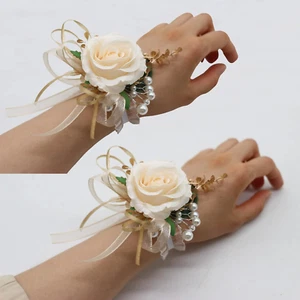 2 Corsages, Handmade Artificial Peony Rose Wrist Corsage Wristlet Wedding Prom S - Picture 1 of 9