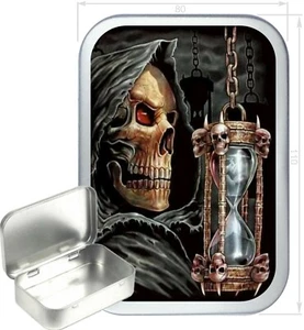 Grim Reaper Hourglass Gift Box,150ml Silver Hinged Tin,Tobacco Tin - Picture 1 of 2