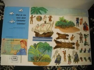 Vintage Christopher Columbus laminiertes Diorama mit Anleitung & Taschenbuch mit Kassette - Bild 1 von 12