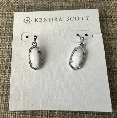 Kendra Scott Lee Drop Earrings Silver Tone White Stones - Image 1 of 4