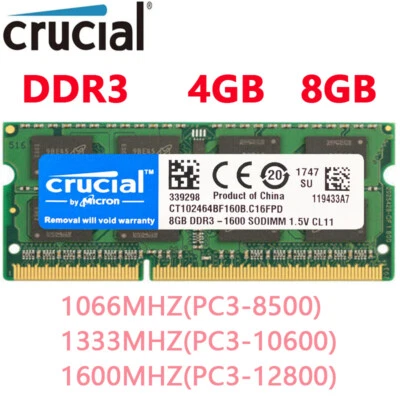 CRUCIAL DDR3 4GB 8GB 16GB 32GB 1066 1333 1600  Laptop SODIMM 204Pin Memory RAM - Image 1 of 4