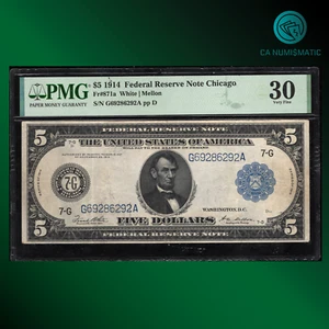 Fr.871a 1914 $5 Five Dollars Federal Reserve Note Chicago, PMG 30 comment, 86292 - Picture 1 of 2