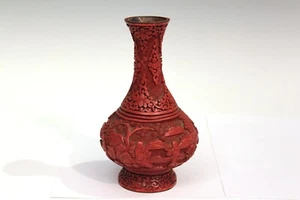 Antique Chinese Carved Lacquer Vase Old Cinnabar 19th Century 6 3/4" high - Picture 1 of 16