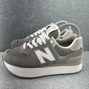 New Balance 574+ Shadow Grey Rain Cloud White Womens Size 7 Platform Sneakers - Picture 1 of 16