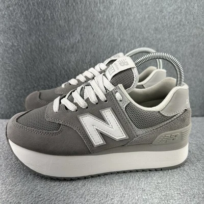New Balance 574+ Shadow Grey Rain Cloud White Womens Size 7 Platform Sneakers - Image 1 of 4