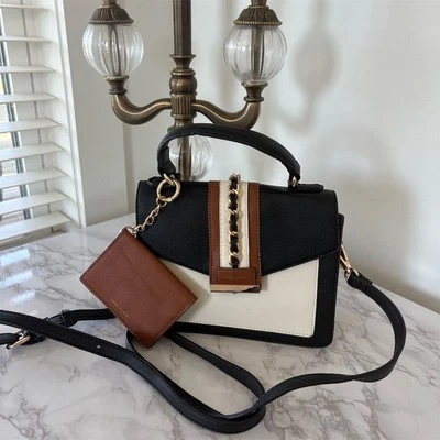 Conjunto Bandolera y Cartera Anne Klein Color-Block Negro/Blanco/Marrón Foto 1 de 4