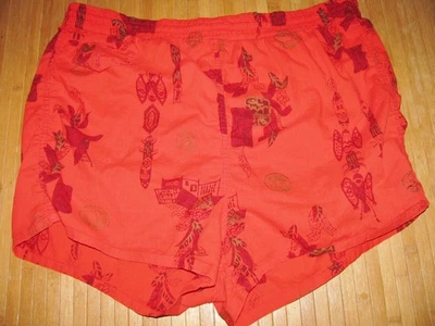BAÑADOR HAWAIANO Vintage BAÚLES Talla GRANDE Algodón ROJO con CARADAS TIKI Foto 1 de 4