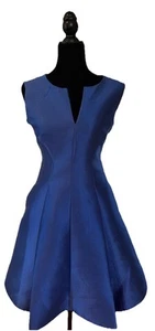 Kate Spade Silk Mini Dress Fit Flare Blue V-Neck Cocktail Party Pockets Sz 2 - Picture 1 of 14